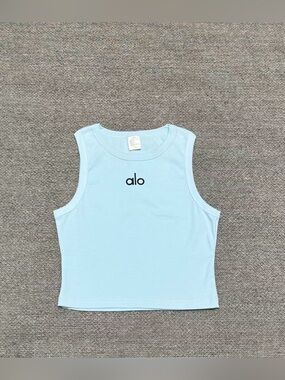 ALO Yoga Light Blue Logo Crop Tank